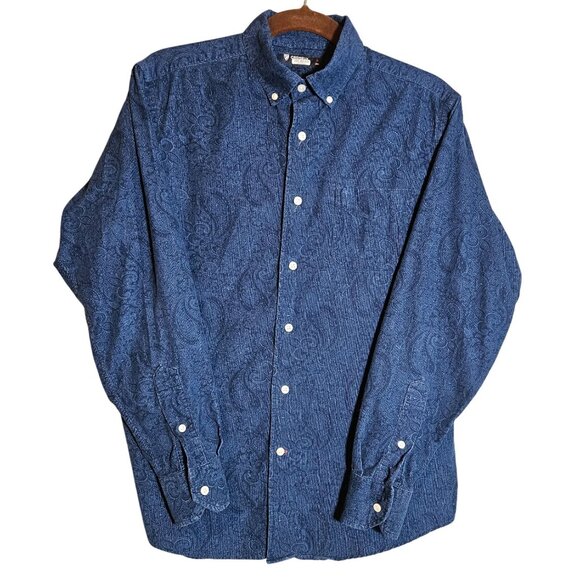 Cremieux Mens Paisley Button-Up Shirt Medium 100% Cotton Blue Long Sleeve - Picture 1 of 13